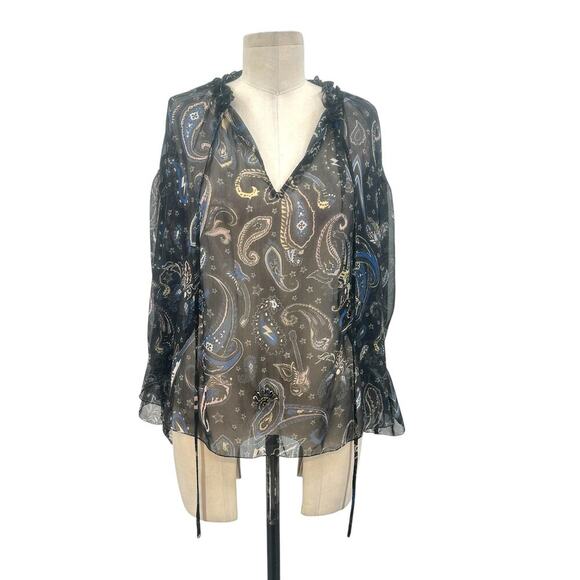 Zadig & Voltaire Top Talisa Print Blouse In Noir Sheer Paisley Black Size Small - Picture 2 of 13